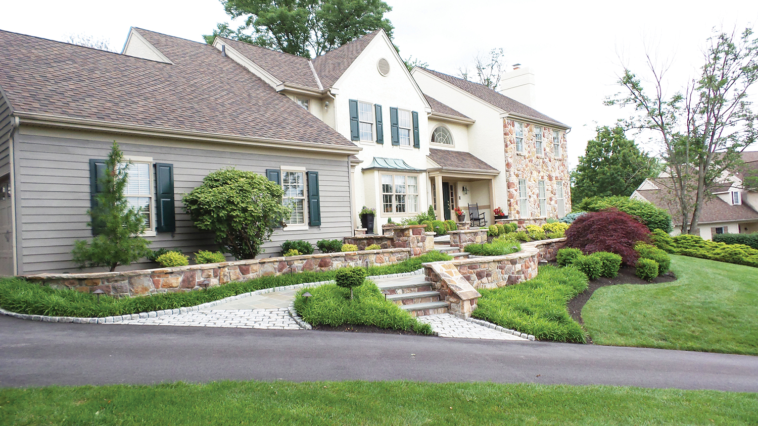 Front foundation walls and plantings